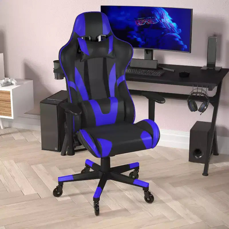 Chaise de bureau de jeu X20 Racing PC réglable avec dossier inclinable et roulettes transparentes