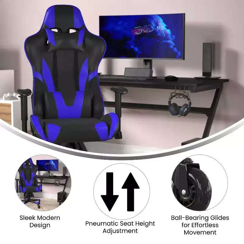 Chaise de bureau de jeu X20 Racing PC réglable avec dossier inclinable et roulettes transparentes