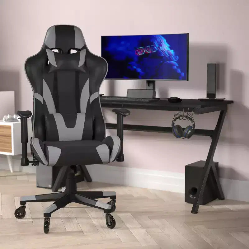 Chaise de bureau de jeu X20 Racing PC réglable avec dossier inclinable et roulettes transparentes