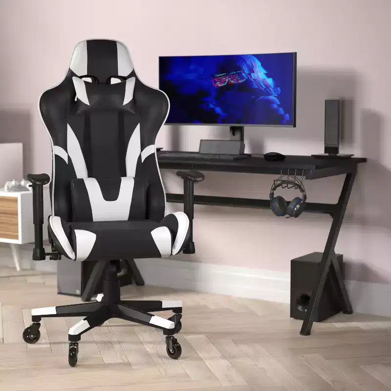 Chaise de bureau de jeu X20 Racing PC réglable avec dossier inclinable et roulettes transparentes