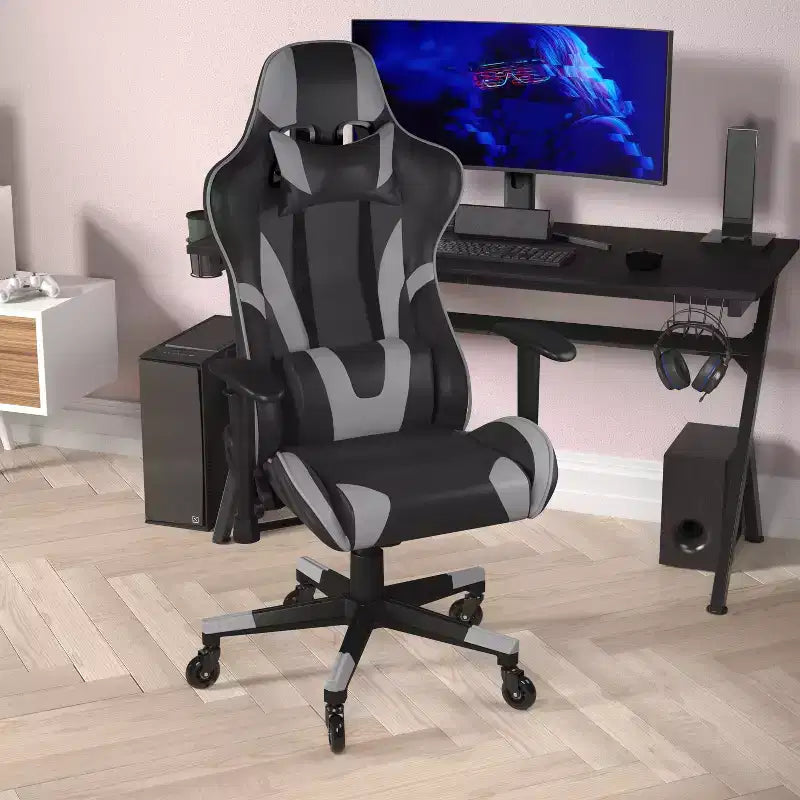 Chaise de bureau de jeu X20 Racing PC réglable avec dossier inclinable et roulettes transparentes