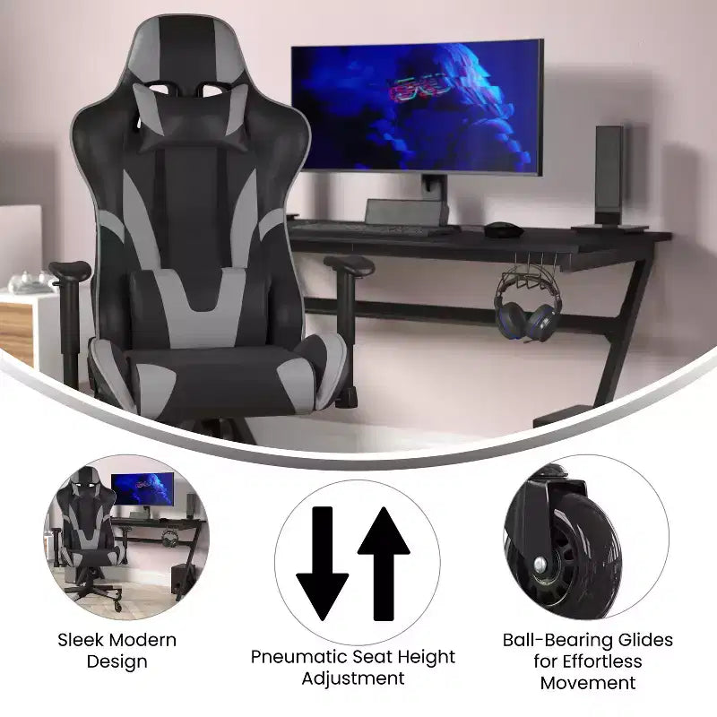 Chaise de bureau de jeu X20 Racing PC réglable avec dossier inclinable et roulettes transparentes