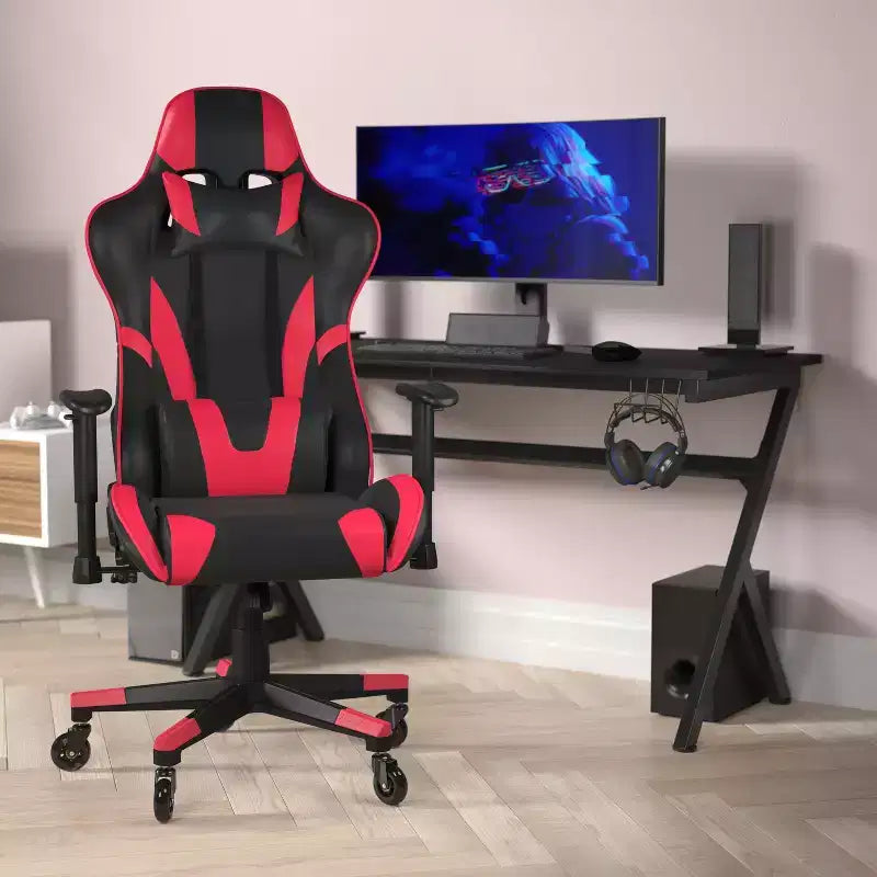 Chaise de bureau de jeu X20 Racing PC réglable avec dossier inclinable et roulettes transparentes
