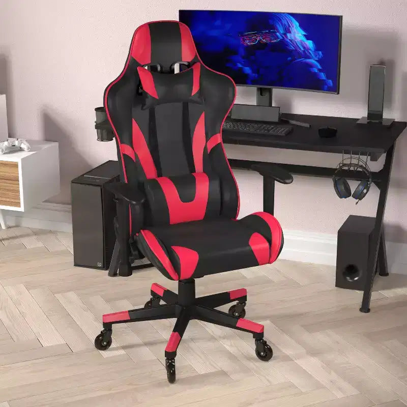 Chaise de bureau de jeu X20 Racing PC réglable avec dossier inclinable et roulettes transparentes