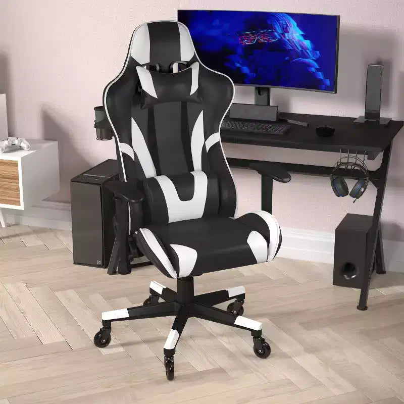 Chaise de bureau de jeu X20 Racing PC réglable avec dossier inclinable et roulettes transparentes