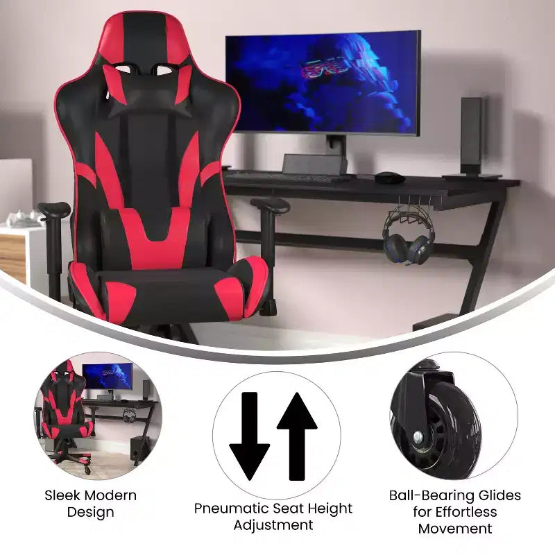 Chaise de bureau de jeu X20 Racing PC réglable avec dossier inclinable et roulettes transparentes