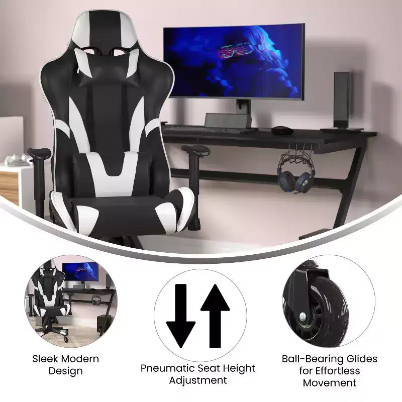 Chaise de bureau de jeu X20 Racing PC réglable avec dossier inclinable et roulettes transparentes