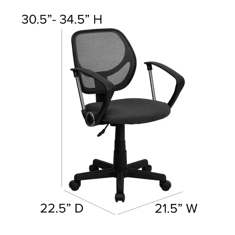 Chaise de bureau pivotante à dossier mi-haut en maille avec dossier carré incurvé et accoudoirs