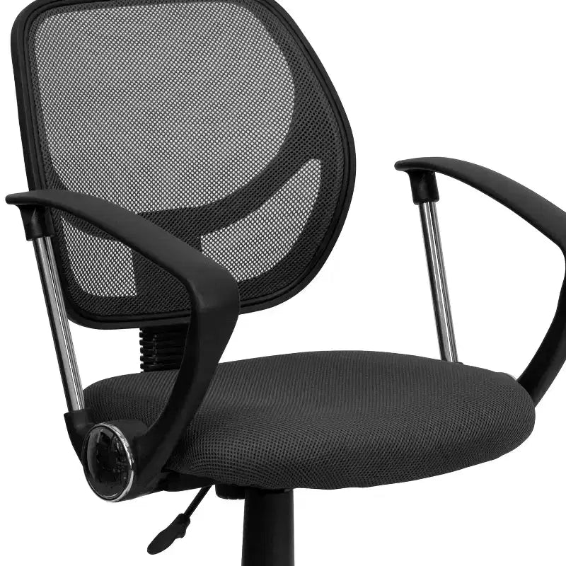 Chaise de bureau pivotante à dossier mi-haut en maille avec dossier carré incurvé et accoudoirs