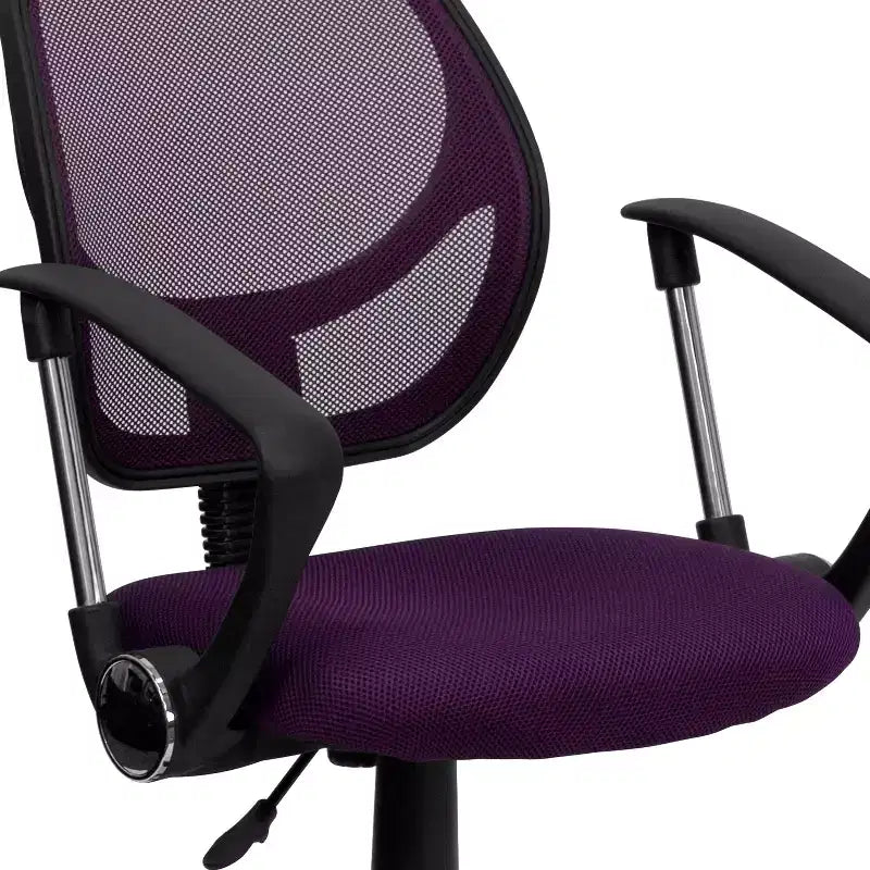 Chaise de bureau pivotante à dossier mi-haut en maille avec dossier carré incurvé et accoudoirs
