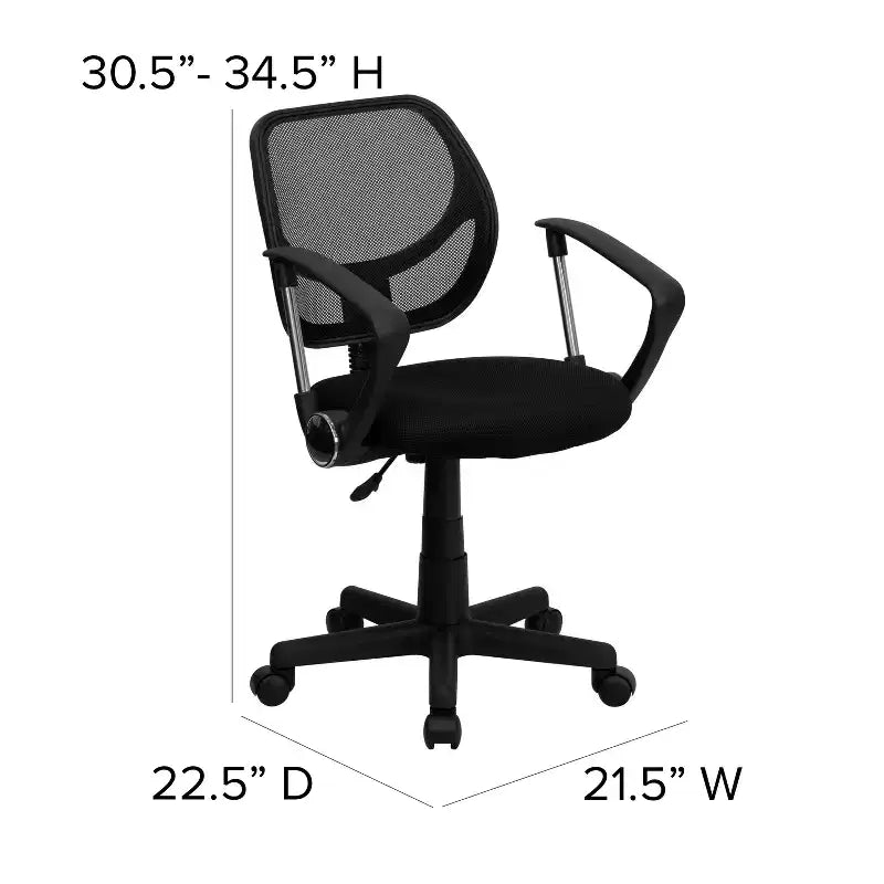 Chaise de bureau pivotante à dossier mi-haut en maille avec dossier carré incurvé et accoudoirs