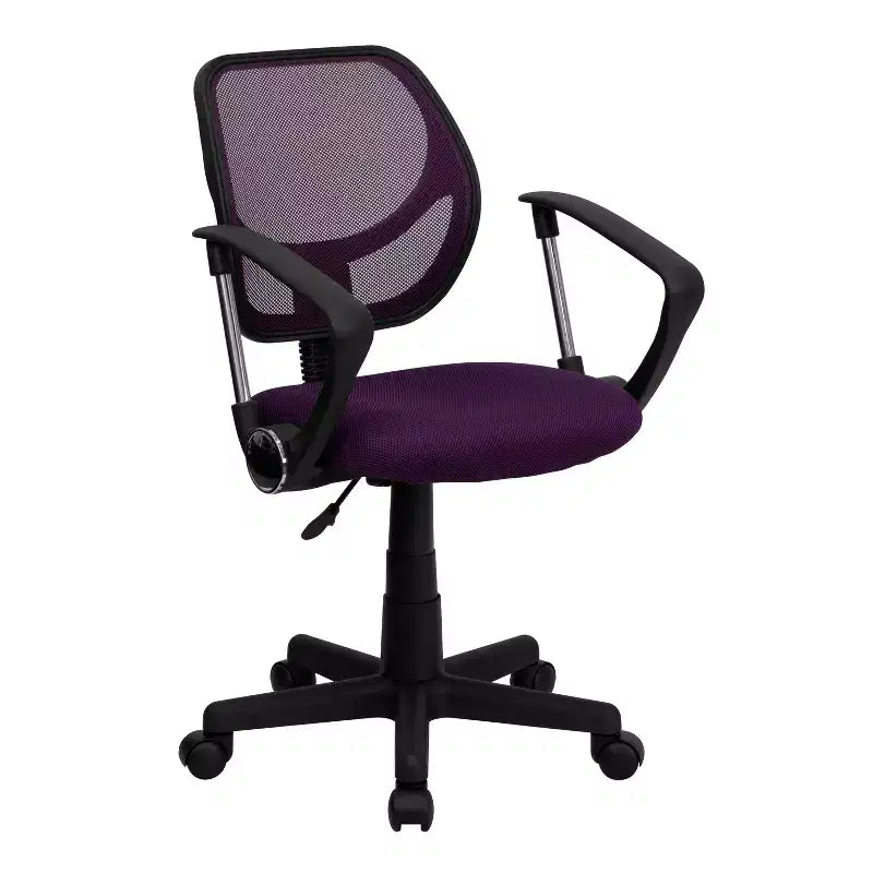 Chaise de bureau pivotante à dossier mi-haut en maille avec dossier carré incurvé et accoudoirs