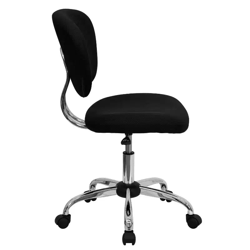 Chaise de bureau ergonomique pivotante en maille, dossier mi-hauteur, avec accoudoirs et base chromée