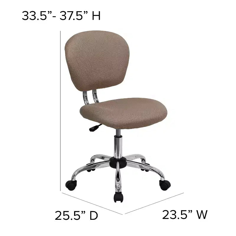 Chaise de bureau ergonomique pivotante en maille, dossier mi-hauteur, avec accoudoirs et base chromée
