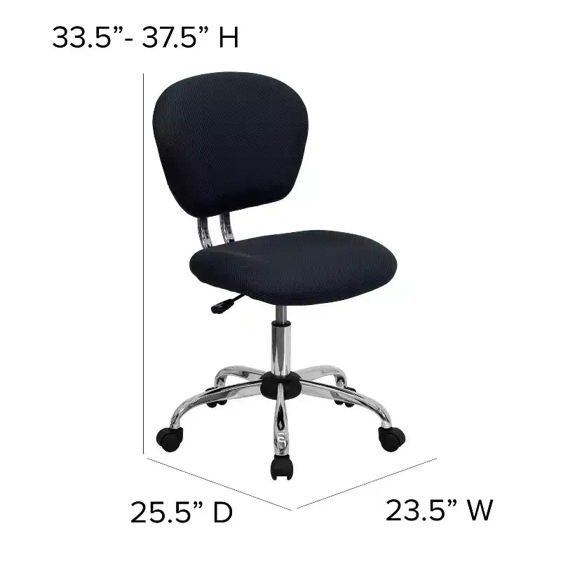 Chaise de bureau ergonomique pivotante en maille, dossier mi-hauteur, avec accoudoirs et base chromée