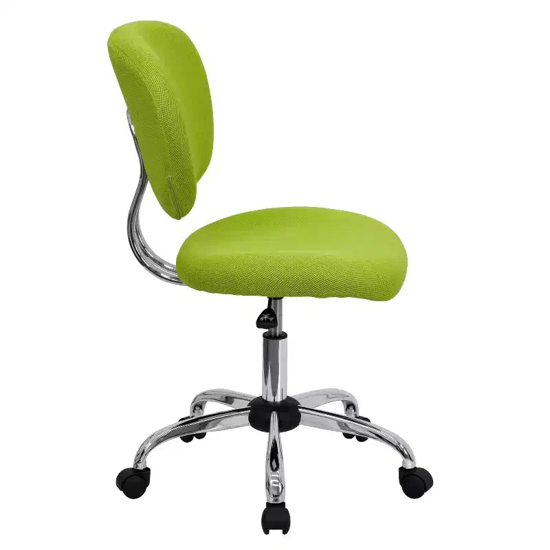 Chaise de bureau ergonomique pivotante en maille, dossier mi-hauteur, avec accoudoirs et base chromée