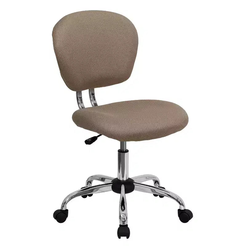 Chaise de bureau ergonomique pivotante en maille, dossier mi-hauteur, avec accoudoirs et base chromée