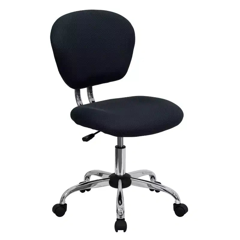 Chaise de bureau ergonomique pivotante en maille, dossier mi-hauteur, avec accoudoirs et base chromée