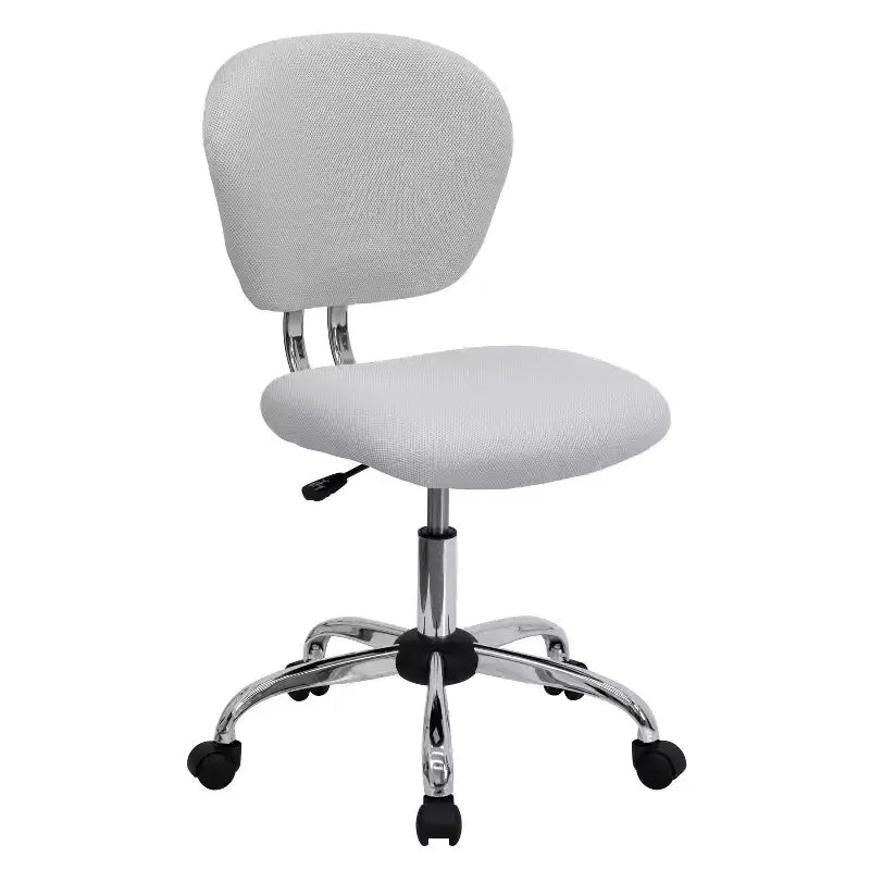 Chaise de bureau ergonomique pivotante en maille, dossier mi-hauteur, avec accoudoirs et base chromée